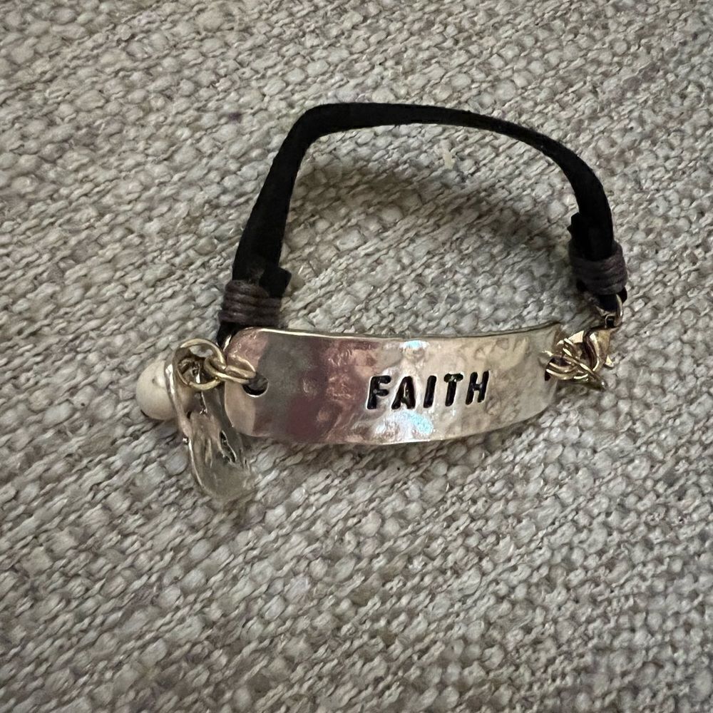 Faith faux leather and accents bracelet with lobster claw clasp